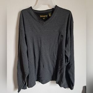 Timberland Gray Long Sleeve V-Neck Shirt Men's XXL 100% Cotton